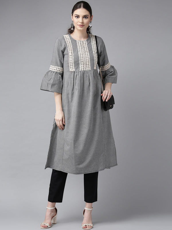 Black & White Checked A-Line Kurta