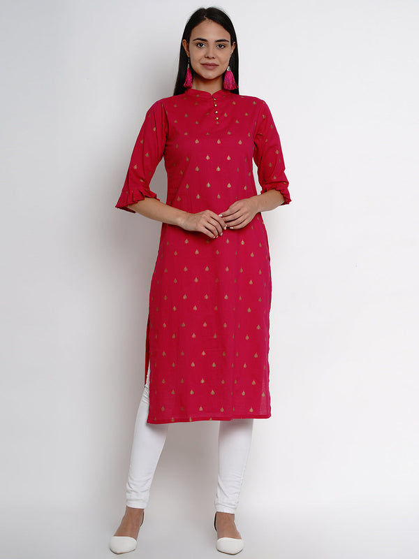 Jashvi Fuchsia Pink Printed Straight Kurta