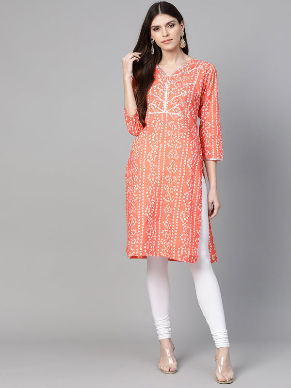 Jashvi Women Orange & White Printed Straight Kurta