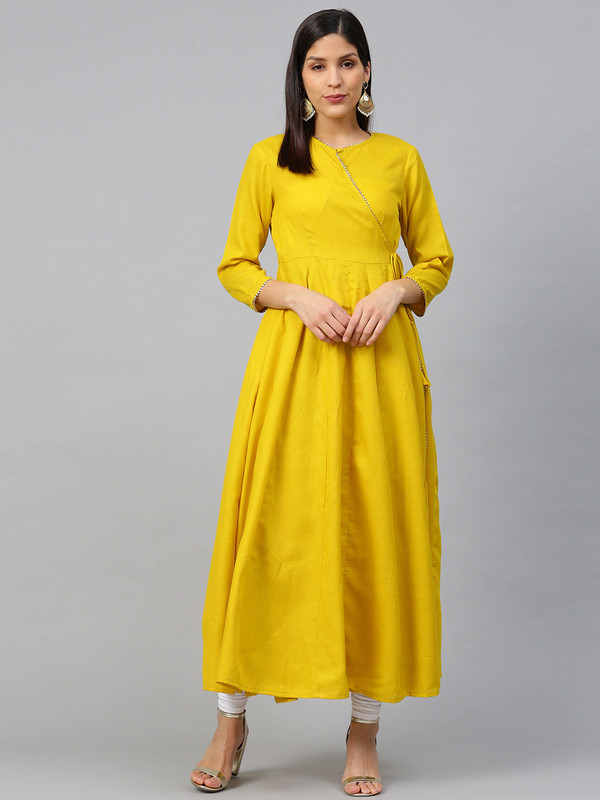 Jashvi Mustard Angrakha Kurta With Lace Detail