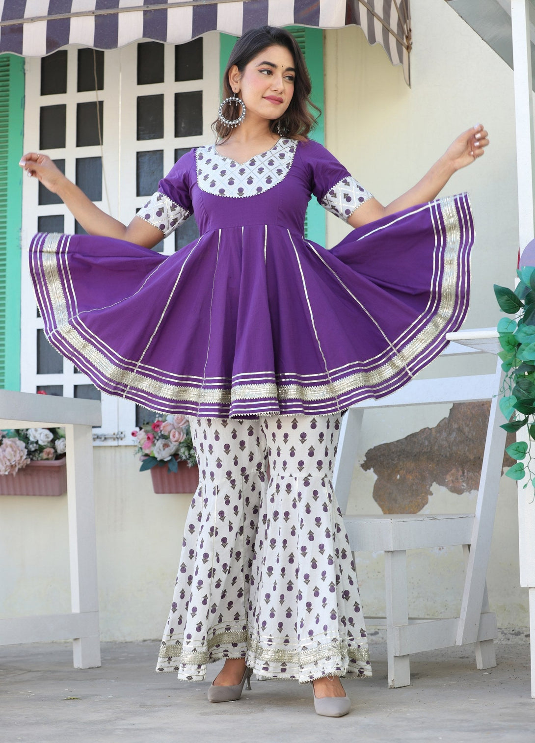 Women's Anmol Gota Purple Cottonsharara Set - Lado Jaipuri