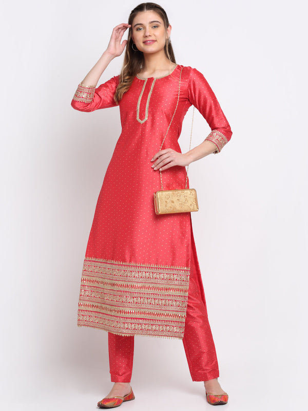 Women's Prism Pink Straight Kurti With Straight Pants - Anokherang