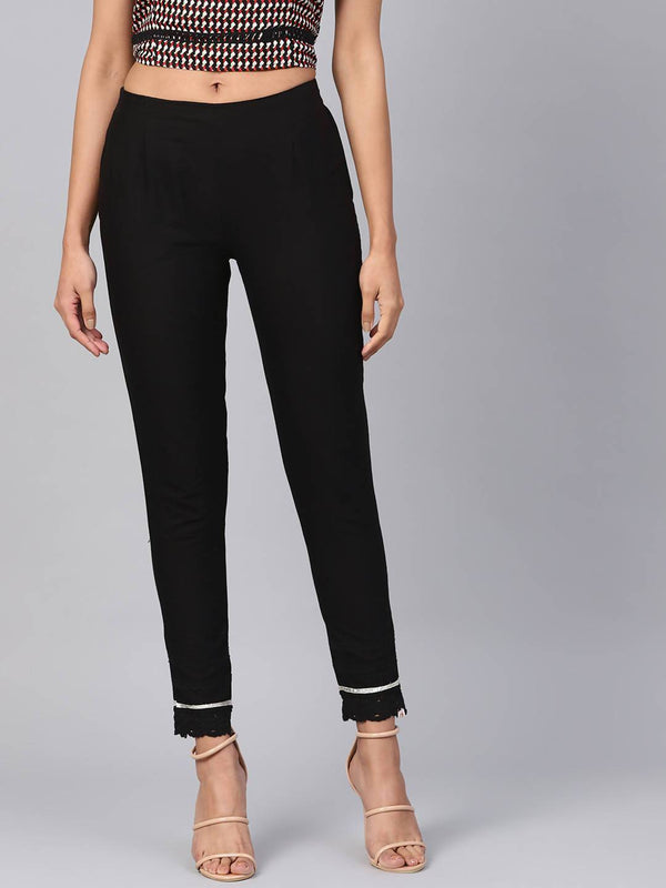 Buy_Women's_Black_Cotton_Solid_Straight_Pants_Online_Indiakreations