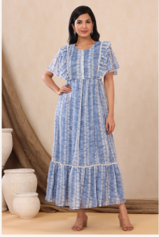 Women's Powderblue Chiffon Tie & Dye Tiered Dress - Juniper