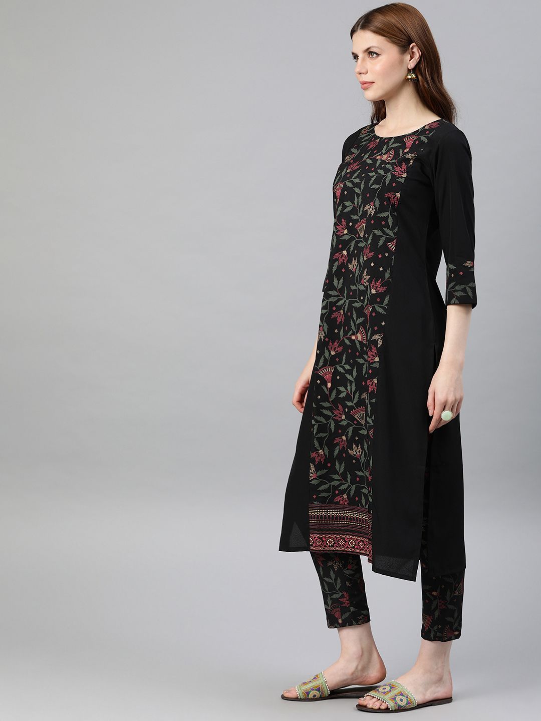 Women Black Kurta with Pants by Ziyaa (2 Pc Set)