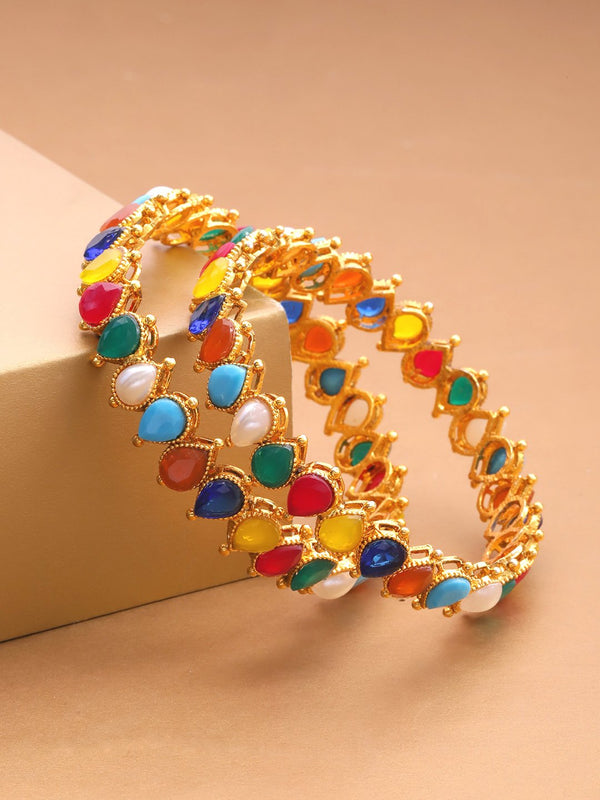 Women's  2 Gold-Plated Multi Bangle - Priyaasi