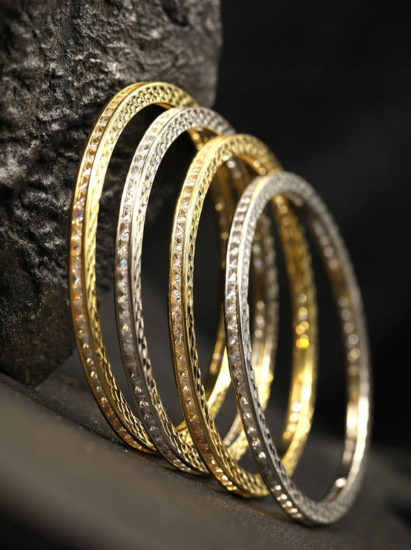 Women's Set Of 4, 2 each Gold-Plated & Silver-Pated American Diamond Studded Bangles - Priyaasi