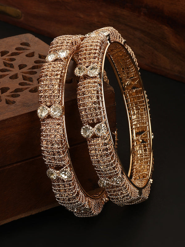 Women's/Girls Ethnic Heavy Gold Plated Stone Studded Bangle Set - Mode Mania