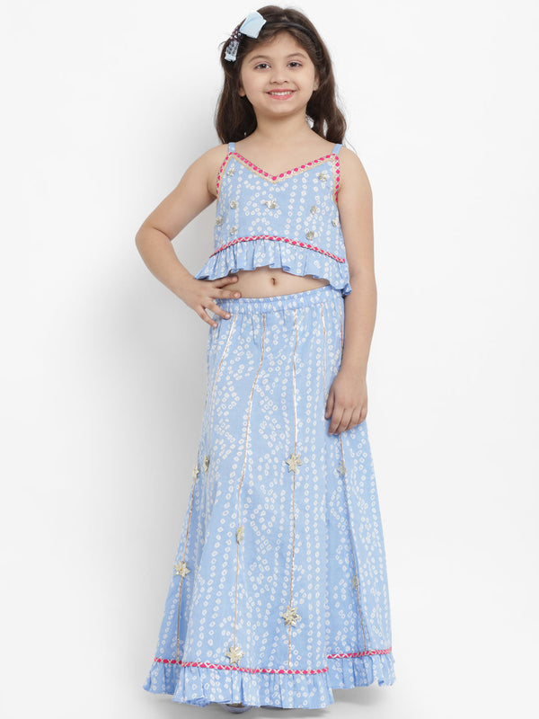 Jashvi Blue & White Ready to Wear Lehenga with Blouse