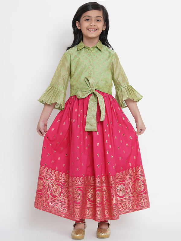 Jashvi Fuchsia Pink & Green Ready to Wear Lehenga with Blouse