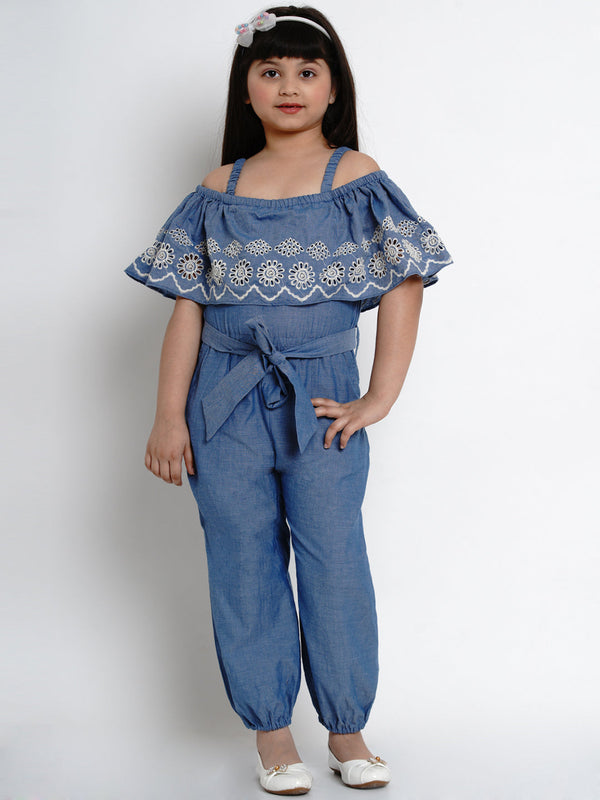 Girl's Blue & Black Solid Basic Jumpsuit - Bitiya By Bhama