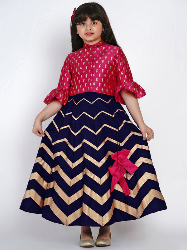 Jashvi Pink & Navy Blue Ready To Wear Lehenga With Blouse