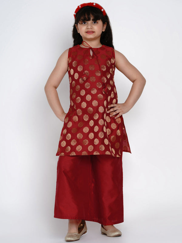 Jashvi Girls Red & Gold-Coloured Printed Kurti with Palazzos