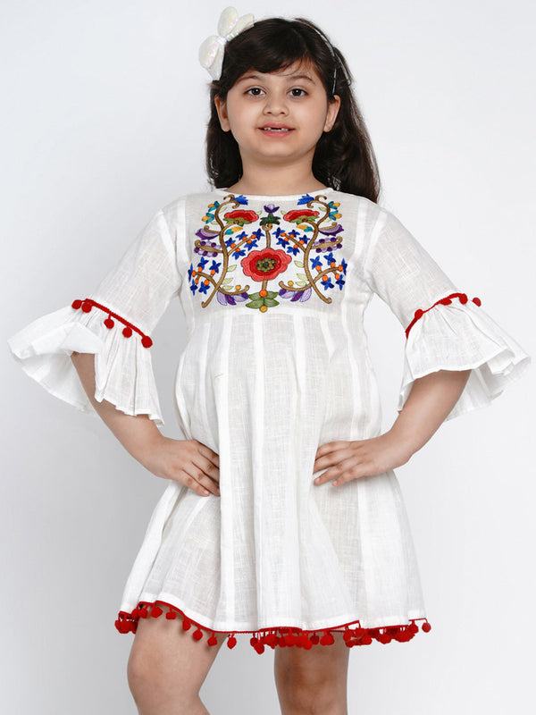 Jashvi Girls Off-White Self Design Fit and Flare Dress