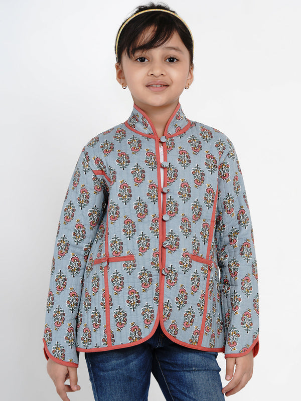 Jashvi  Girls Grey Printed Tailored Jacket