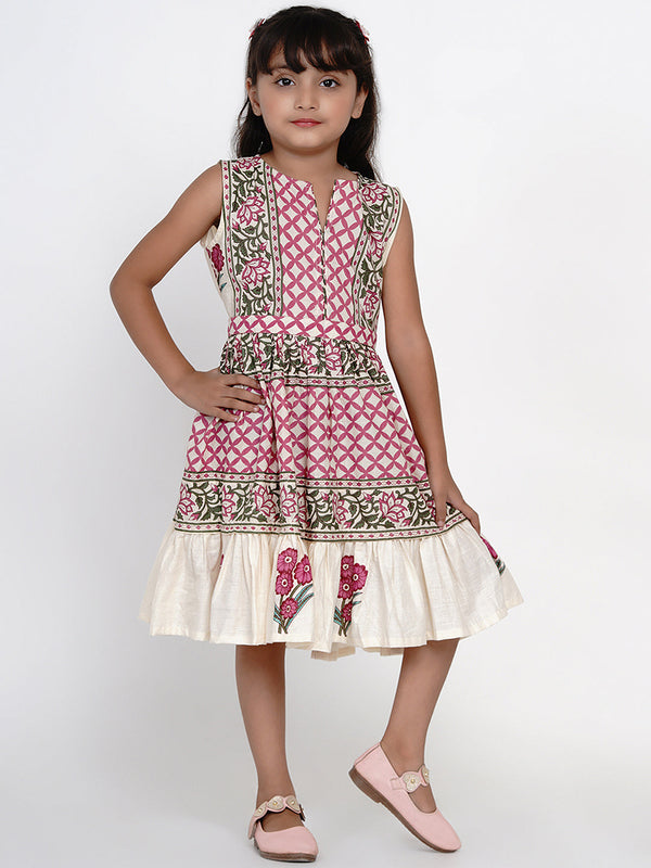 Girl's Multicoloured Printed Fit And Flare Dress - Bitiya By Bhama