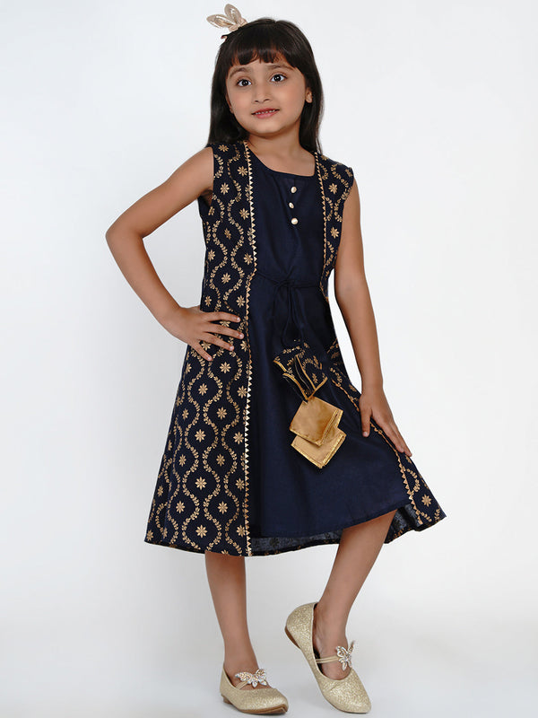 Girl's  Navy Blue Ethnic Wear Dress - Bitiya By Bhama