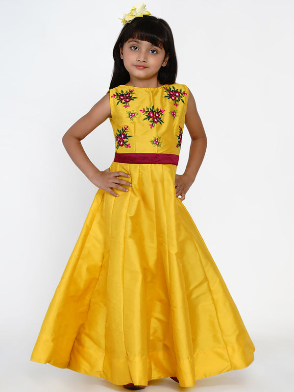 Girl's Yellow Embroidered Dress - Bitiya By Bhama