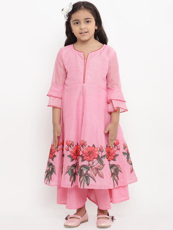 Jashvi Girls Pink Printed Kurta with Palazzos