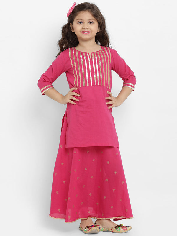 Jashvi Girls Pink Solid Kurta with Skirt