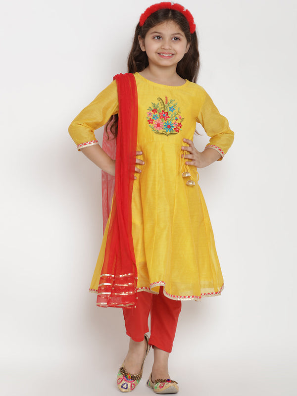 Girl's Blue Embroidered Kurta With  Palazzos - Bitiya By Bhama