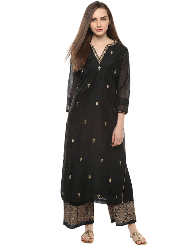 Black And Beige Printed Kurta With Palazzos