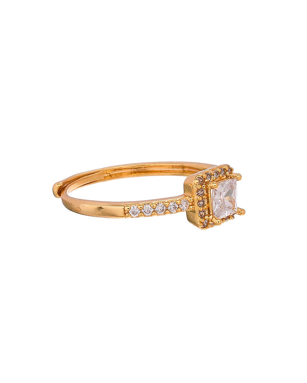 Women's Luxurious Yellow Gold Plated Zircons Embellished Brass Ring - Voylla