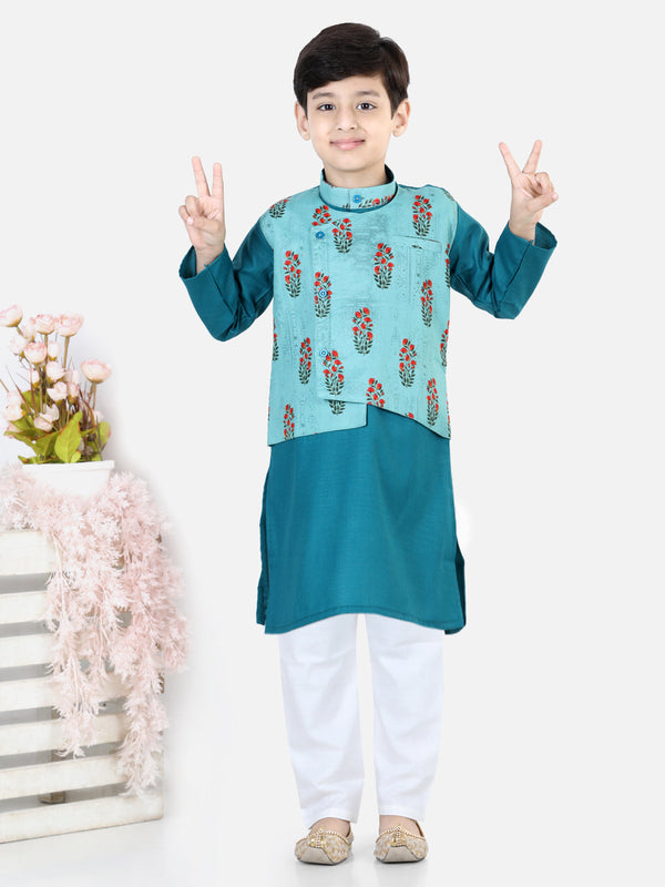 Boy's Blue Cotton Kurta Sets - Bownbee