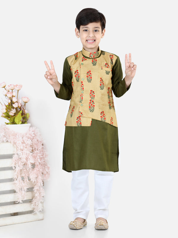 Boy's Green Cotton Kurta Sets - Bownbee