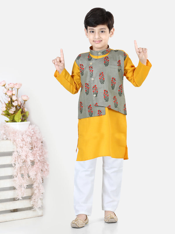 Boy's Grey Cotton Kurta Sets - Bownbee