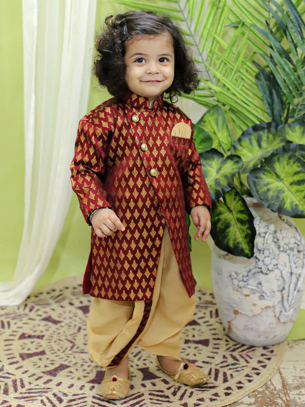 Boy's Maroon Silk Sherwani Sets - Bownbee