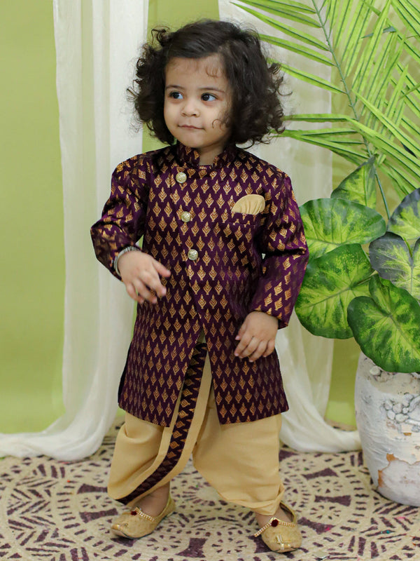 Boy's Purple Silk Sherwani Sets - Bownbee