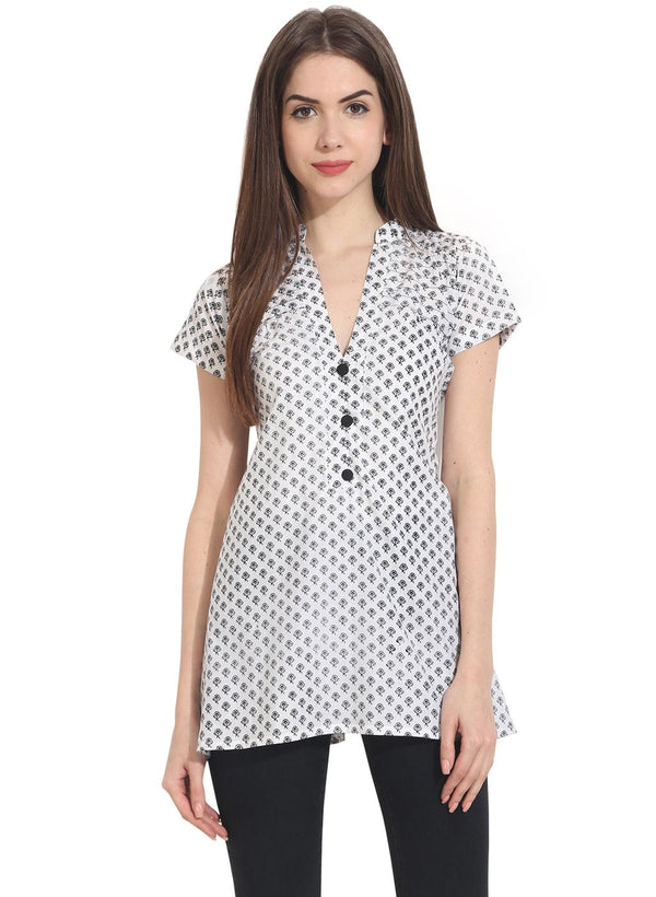 Women's White Printed Cap Sleeve Tunics - Nayo Clothing