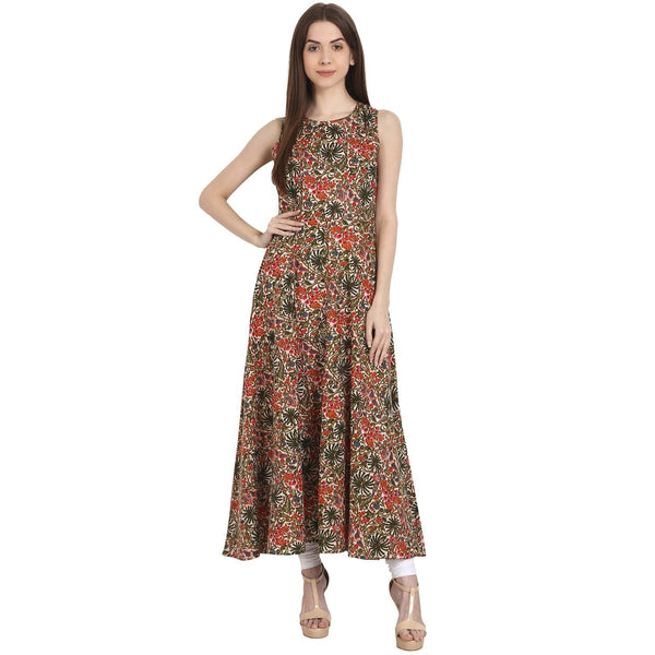 Women's Multi Printed Sleevless Cotton Anarkali Kurta - Nayo Clothing