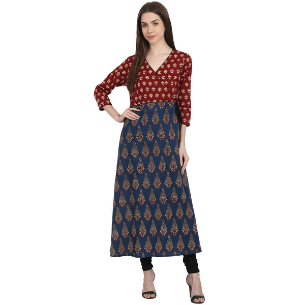 Women's Multi Printed 3/4 Sleeve Cotton A-Line Kurta - Nayo Clothing