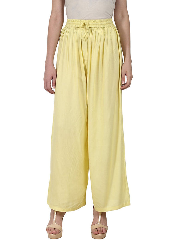 Women's Yellow Ankle Length Rayon Straight Plazzo - Nayo Clothing