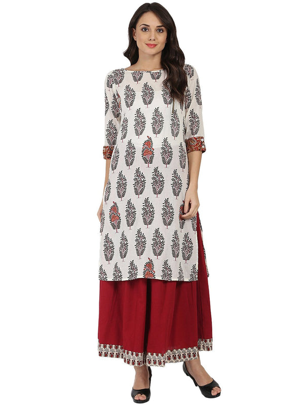 Women's Off White Printed Half Sleeve Cotton Kurta - Nayo Clothing