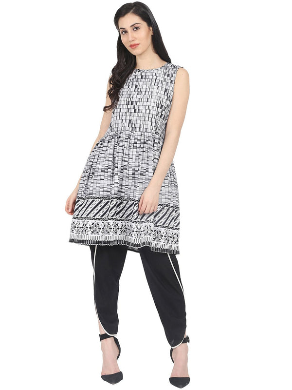 Women's Grey Checked A-Line Kurta - Nayo Clothing