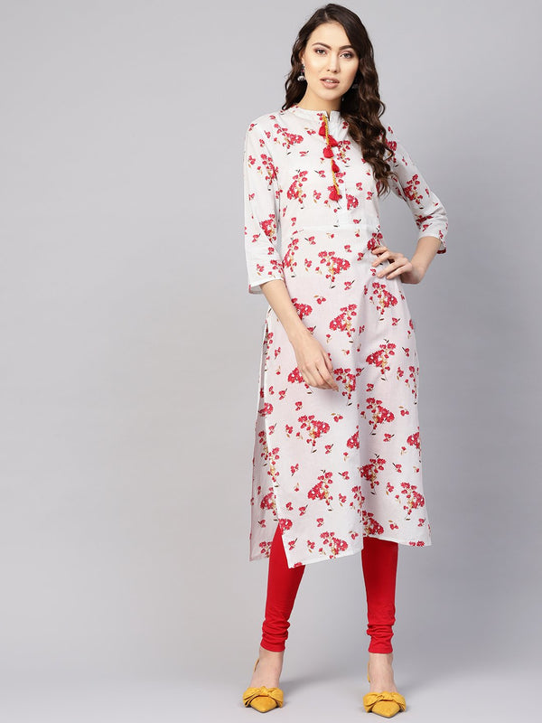 Women's Grey & Pink Printed Straight Kurta - Nayo Clothing