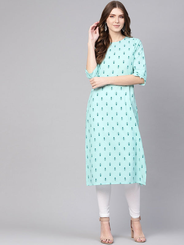 Women's Green Printed Straight Kurta - Nayo Clothing