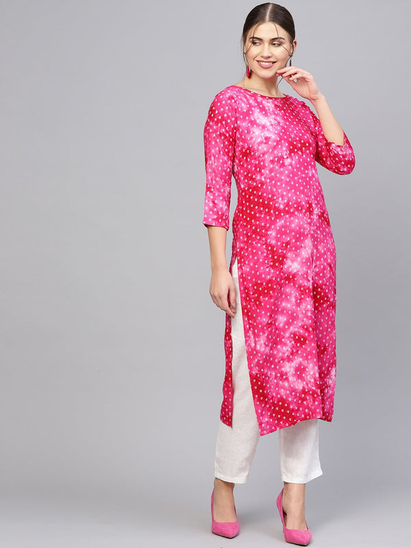 Women's Pink & White Printed Straight Kurta - Nayo Clothing