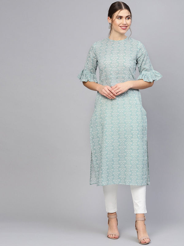 Women's Grey & White Printed Straight Kurta - Nayo Clothing