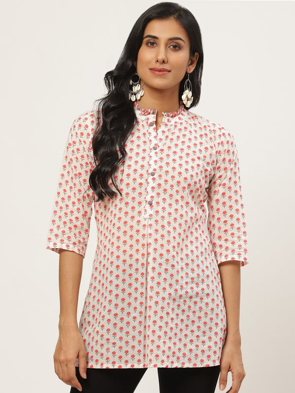 Women's White Floral Print Tunic - Nayo Clothing