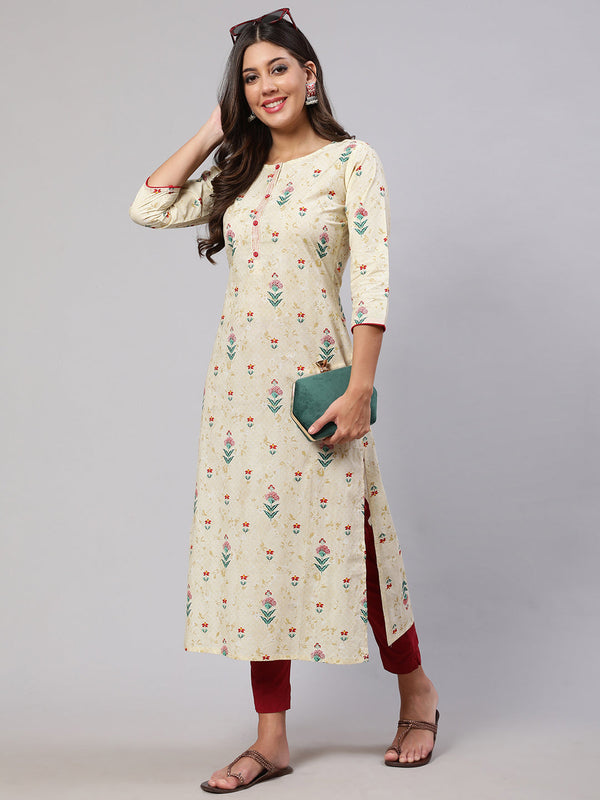 Women's Yellow Printed straight Kurta With three qurter sleeves - Nayo Clothing