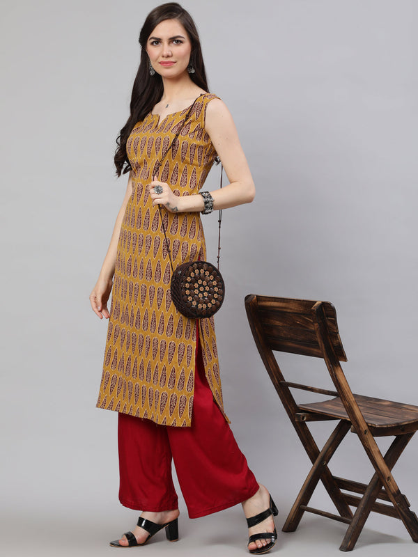 Women's Wome Mustrad Printed Straight Sleeveless Kurta - Nayo Clothing