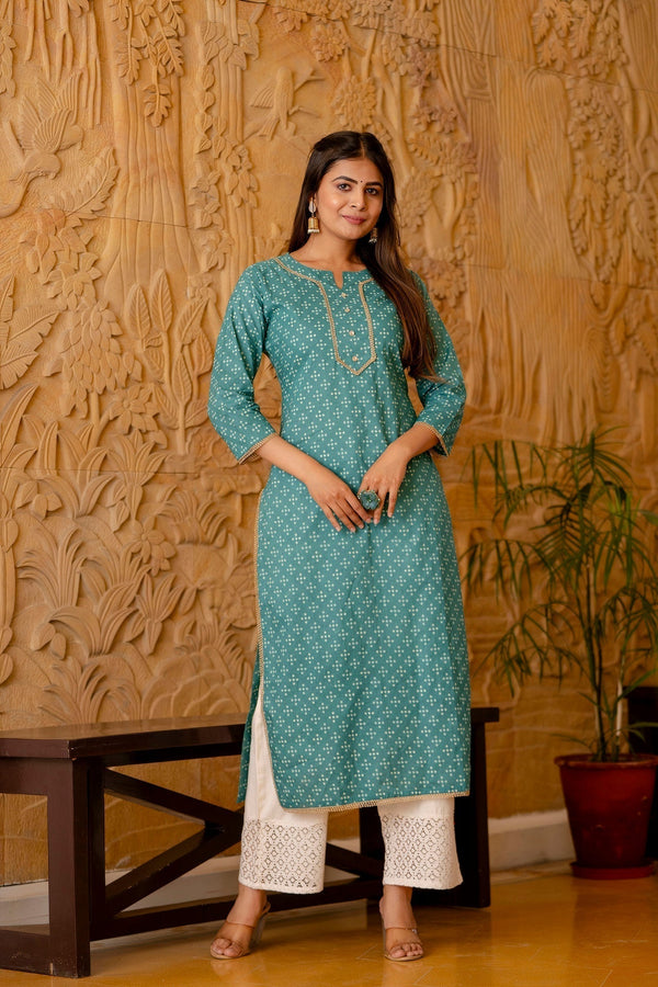 Women's Green Bandhani Printed Straight Kurta - Taantav