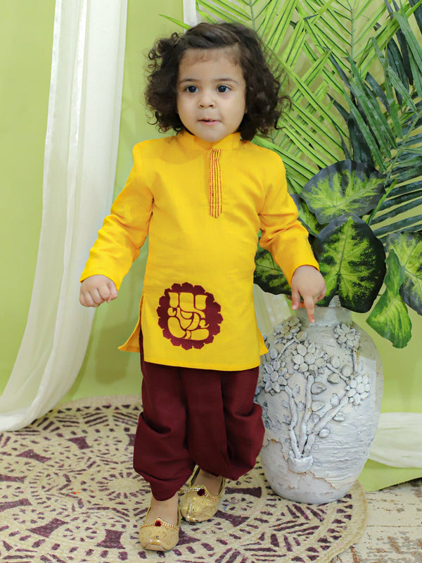 Boy's Yellow Cotton Dhoti Sets - Bownbee