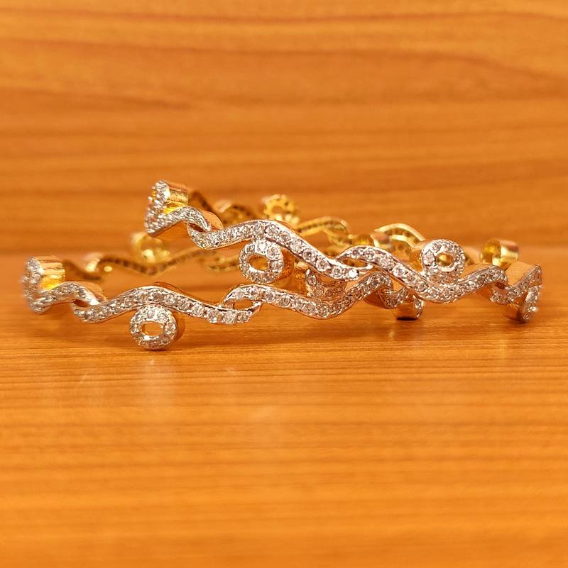 Women's Ethnic Gold Plated Cz Studded Diamond Look Bangles - Sanvi Jewels