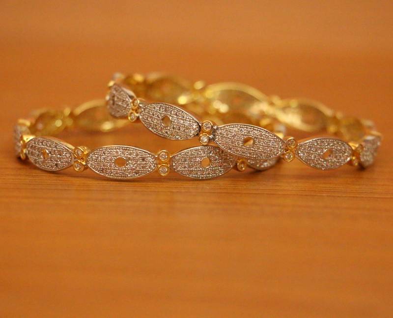 Women's Diamond Look American Diamond Studded Bangles - Sanvi Jewels