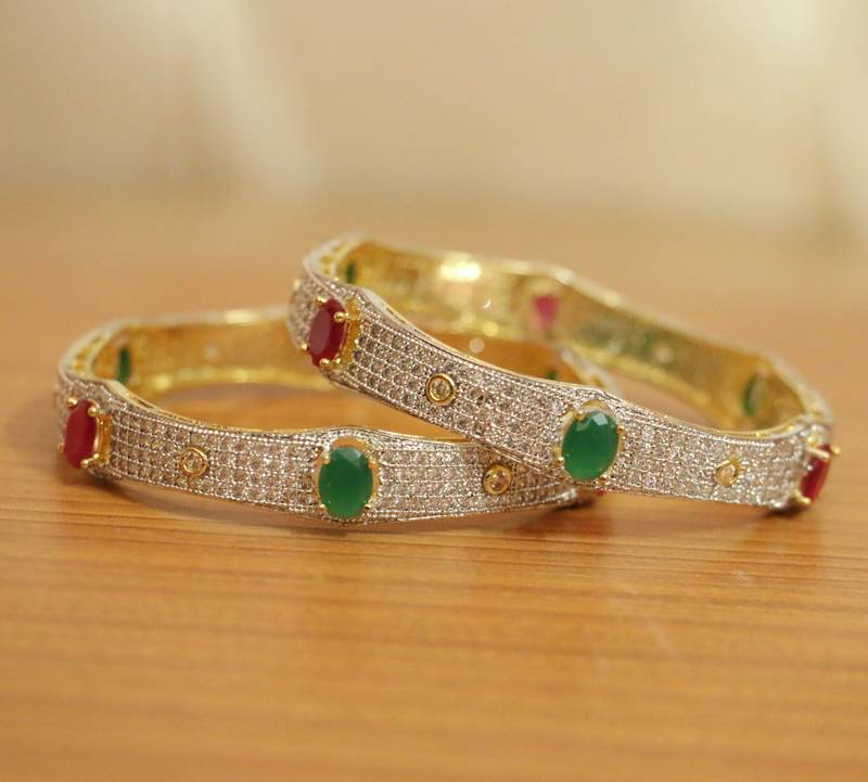 Women's Multicolour Cz Studded Gold Plated Bangles - Sanvi Jewels